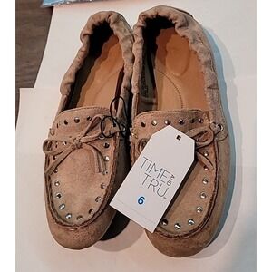 Time And Tru Women's Stud Moc Loafer Memory Foam Burgundy Multi-Size